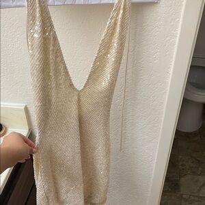 Meshki Backless Sequin Dress in Cream